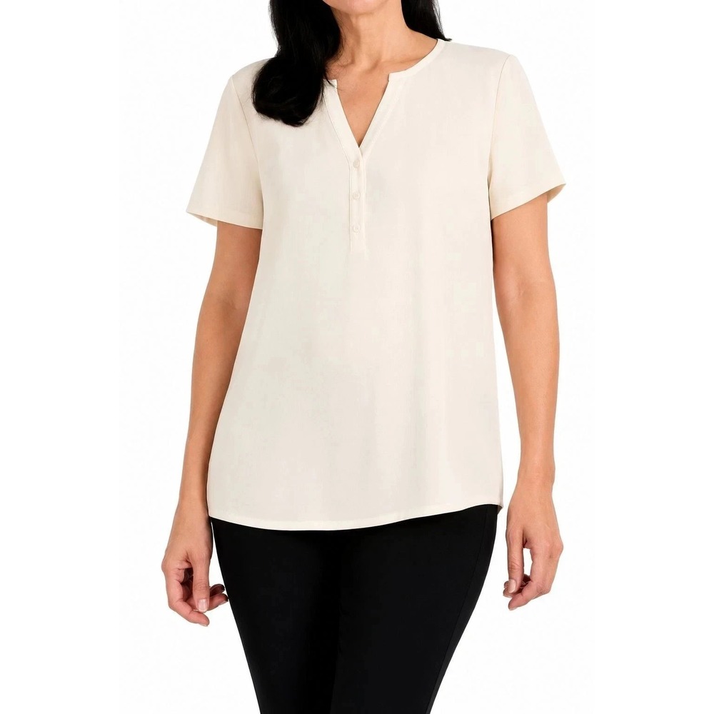 Hilary Radley Ladies' Blouse V Neck Front Buttons, Cream White, Size XXL, New